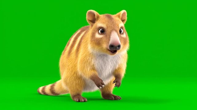 Cute baby quoll on greenscreen, a small marsupial native to Australia, ready for animation