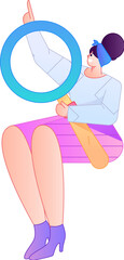 Obraz premium Vector illustration of a person holding a magnifying glass searching, studying, and observing. 