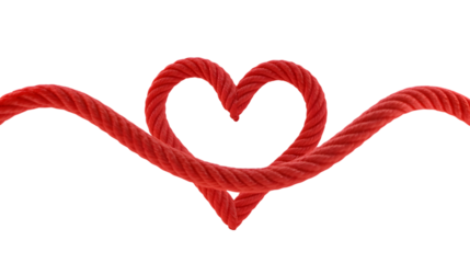 heart shape made with red rope on white background