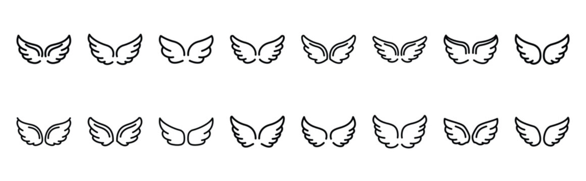 valentines day cupid wings simple line art icon set. Simple outline collection for valentines day.