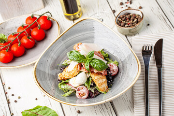 Grilled chicken salad with basil and cheese