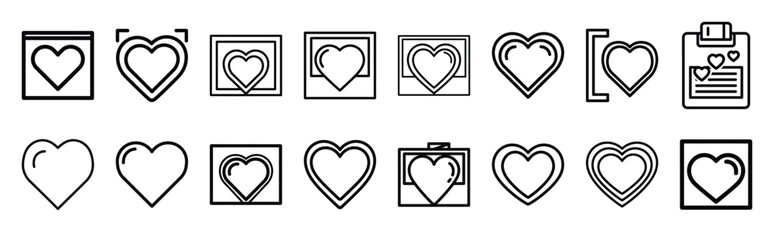 valentines day heart romantic photo line art icon set. Simple outline collection for valentines day.