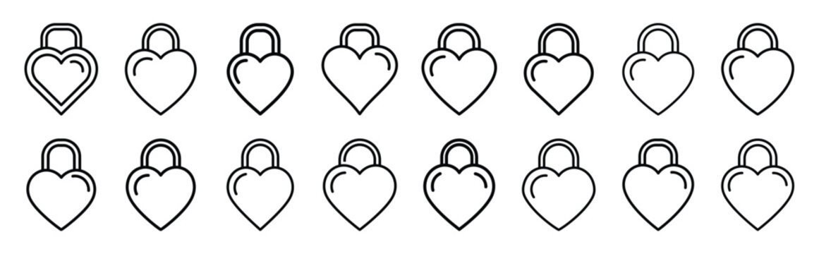 valentines day heart lock key line art icon set. Simple outline collection for valentines day.