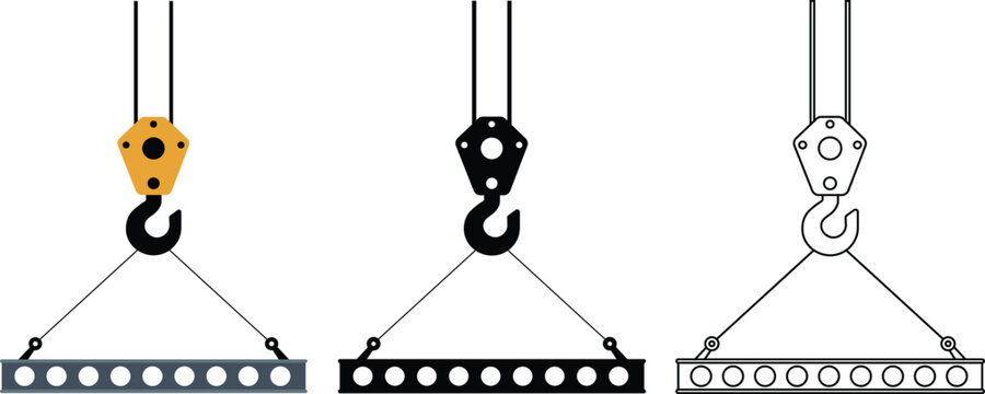 Crane Hook Icon Set for Construction and Industrial Lifting Vector Illustration