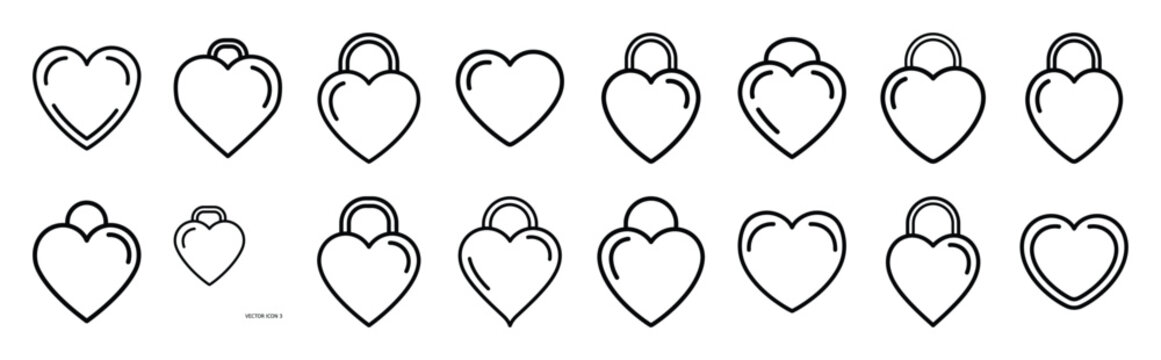 valentines day heart shaped locket line art icon set. Simple outline collection for valentines day.