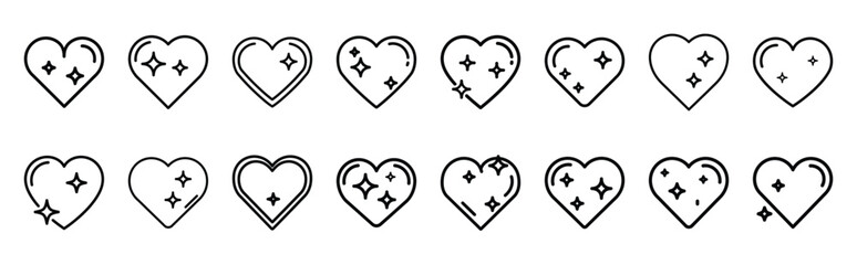 valentines day heart sparkle celebration line art icon set. Simple outline collection for valentines day.