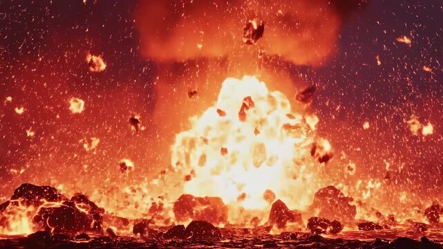 A dramatic eruption of lava from an active volcano