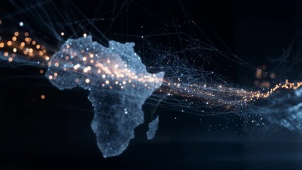 Abstract digital world map formed by glowing lines and nodes representing global network data flow communication technology and connected future visualization - Powered by Adobe