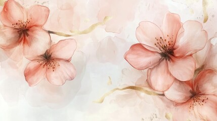 Elegant watercolor flowers with golden glitter creating a delicate and luxurious floral design