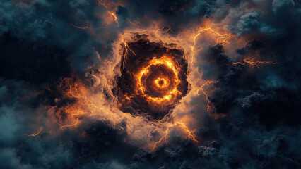 fire cloud vortex circle hole background, lightning, hot