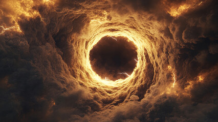 fire cloud vortex circle hole background, lightning, hot
