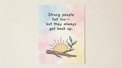 Inspirational Quote Poster with Sunrise and Branch Illustration Uplifting Message of Resilience and Strength