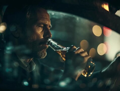 a man drinks beer while driving