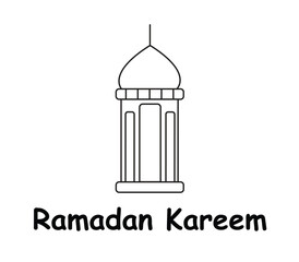 Obraz premium Ramadan Kareem Text with Islamic Lantern Line Art Vector Illustration for Greeting Card, Poster and Ramadan Decoration Design