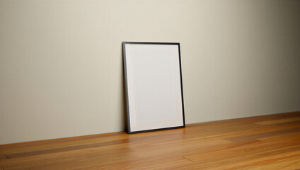 Blank Vertical Frame Mockup on Wood Floor | Minimalist Interior Design Display Template