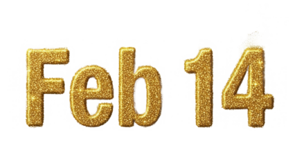Golden glitter text of feb 14 sparkling beautifully for a romantic celebration isolated on transparent background