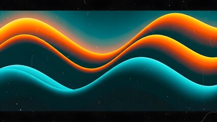 Vibrant Orange and Teal Wavy Lines on Dark Background with Glowing Effect and Speckled Texture