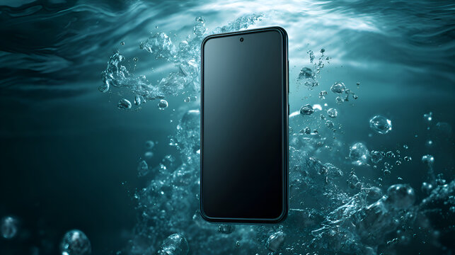 Smartphone sinking underwater demonstrating waterproof technology