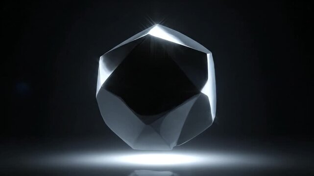 Abstract Rotating Chrome Geometric Polyhedron with Glowing Light Effects
