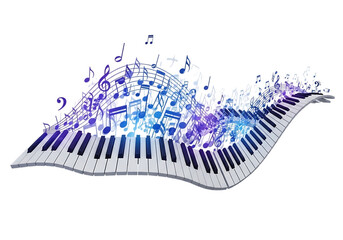Musical piano keys with notes isolated on transparent background