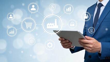 Businessman with digital icons on tablet