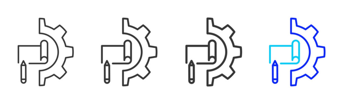 Product Design icon set collection creative outline style for product lifecycle management with multiple thickness variations suitable for digital branding and UI design