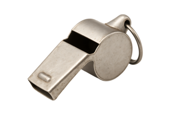 Silver metal whistle isolated on transparent background