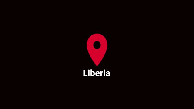 Abstract Liberia map location pin animation. Country location pin pointer icon animated on black background, GPS location tracking animation. 4K video	
