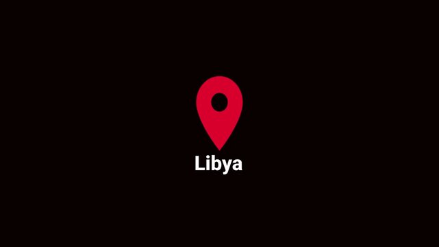 Abstract Libya map location pin animation. Country location pin pointer icon animated on black background, GPS location tracking animation. 4K video	
