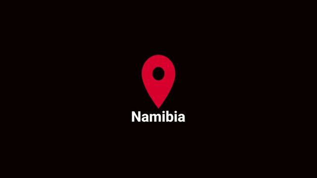Abstract Namibia map location pin animation. Country location pin pointer icon animated on black background, GPS location tracking animation. 4K video	
