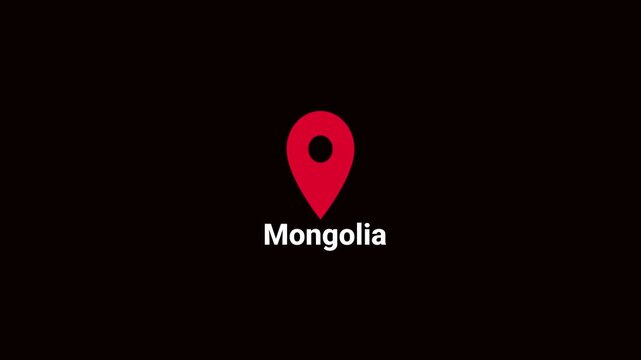 Abstract Mongolia map location pin animation. Country location pin pointer icon animated on black background, GPS location tracking animation. 4K video	
