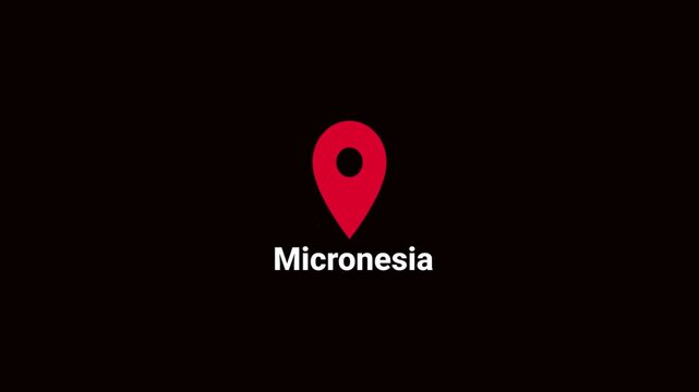 Abstract Micronesia map location pin animation. Country location pin pointer icon animated on black background, GPS location tracking animation. 4K video	
