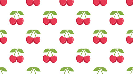  template featuring a seamless pattern of stylized heart-shaped cherries with vibrant green leaves on a soft pink background, created with a flat design