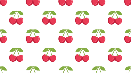  template featuring a seamless pattern of stylized heart-shaped cherries with vibrant green leaves on a soft pink background, created with a flat design