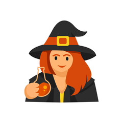 Cute witch cartoon character in flat design style young woman sorceress halloween magic female magician vector