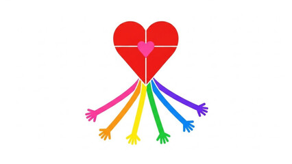Heart with colorful arms extending outward on plain background for Valentine's Day  