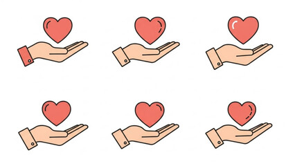 Hands holding hearts in various positions for valentine's day  