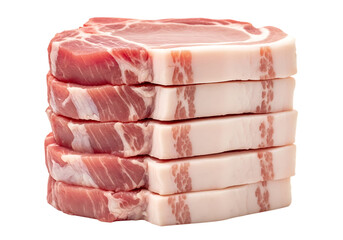 Stack of raw pork chops isolated on transparent background