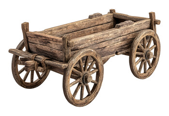 Obraz premium Medieval wooden cart with two wheels isolated on transparent background, PNG