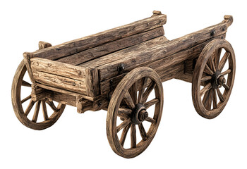 Fototapeta premium Medieval wooden cart with two wheels isolated on transparent background, PNG