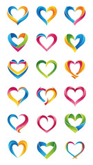 Colorful heart shapes in various designs representing love and valentine's day  