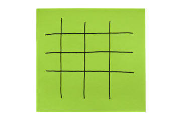 Tic tac toe grid on green paper isolated on transparent background