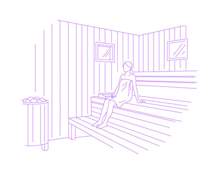 Person Relaxing in Sauna Lineart Illustration