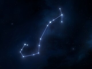 Scorpio constellation on a starry background. Zodiac sign in the night sky. Stars form an astrological figure.