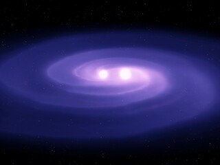 Pulsars exchange matter. Collisions of two neutron stars in space. Supermassive objects generate gravitational waves.