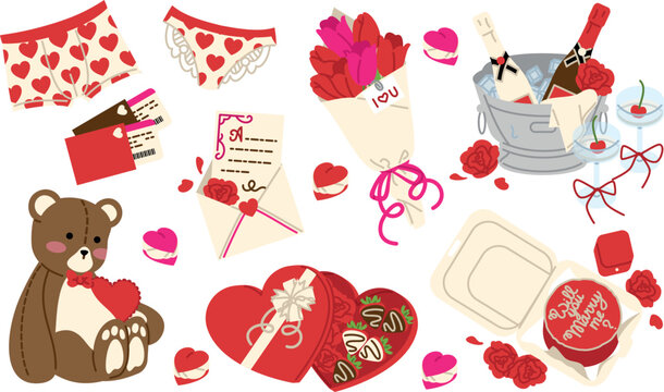 10 Romantic Valentine&rsquo;s Day Illustration Set