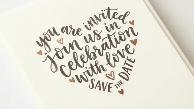 Wedding Invitation Card with Calligraphy Text in Heart Shape