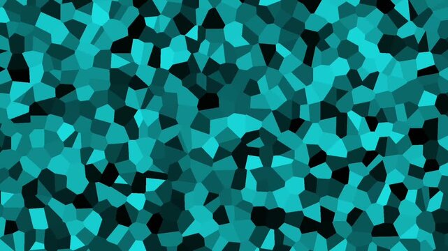 Abstract motion graphic background with a Voronoi cells mosaic pattern made of irregular polygon shapes and thin black lines. The colors of the cells smoothly change every few seconds.