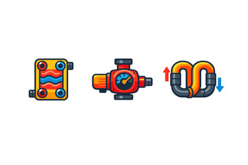 Naklejka premium Set of three stylized icons representing HVAC components