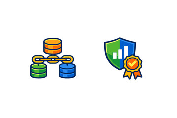 Obraz premium Database network and security badge icons